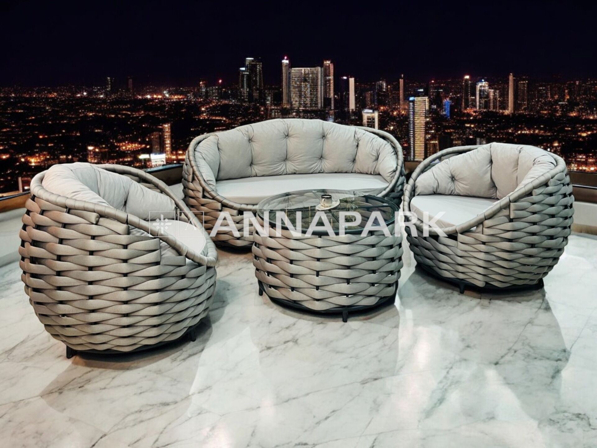 Annapark Apple Balkon Oturma Grubu, Balkon Koltuk Takımı Antrasit