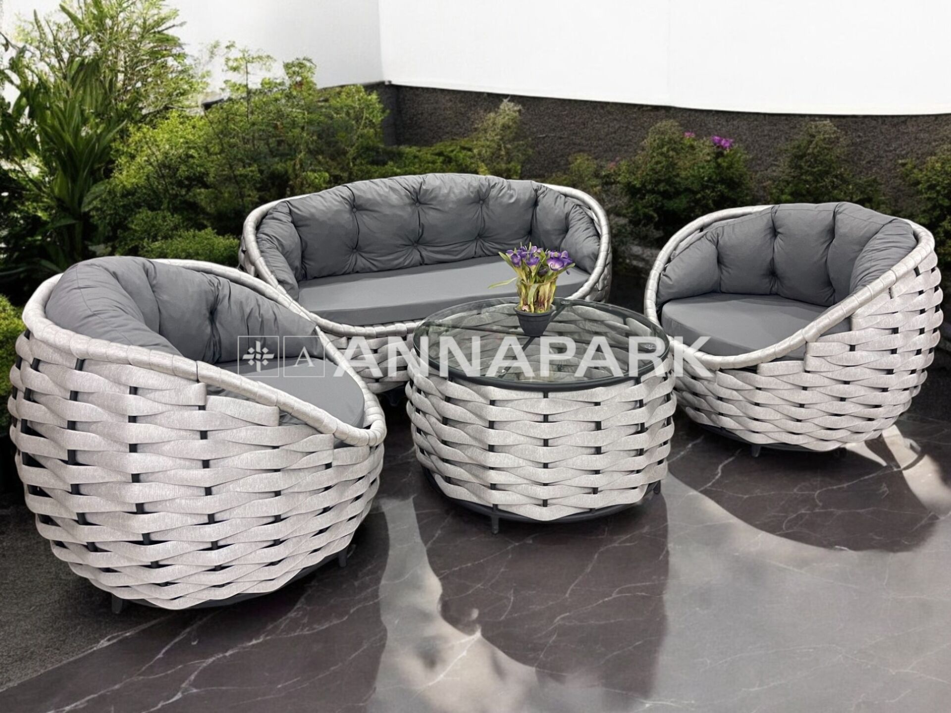 Annapark Apple Balkon Oturma Grubu, Balkon Koltuk Takımı Gri
