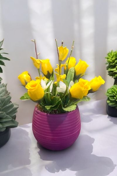 Dekoratif Aranjman Sarı Gül