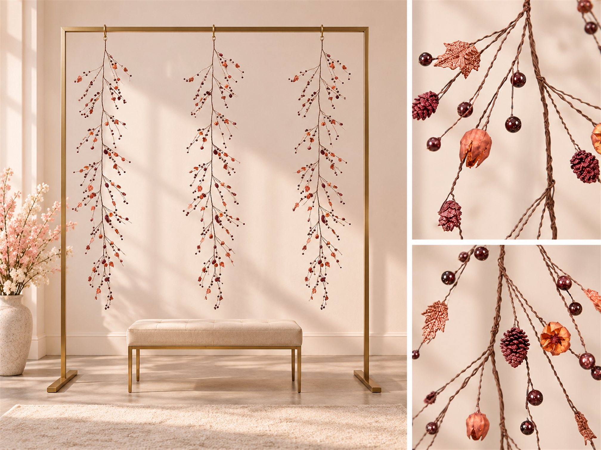 Rose gold garland ile nişan fotoğraf alanı uygulama canlandırması