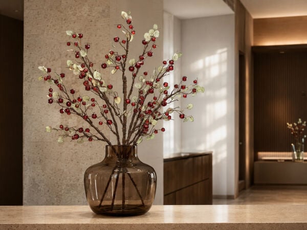Kristal Yapraklı Dekoratif Yapay Çiçek Dalı 70 cm – Bordo