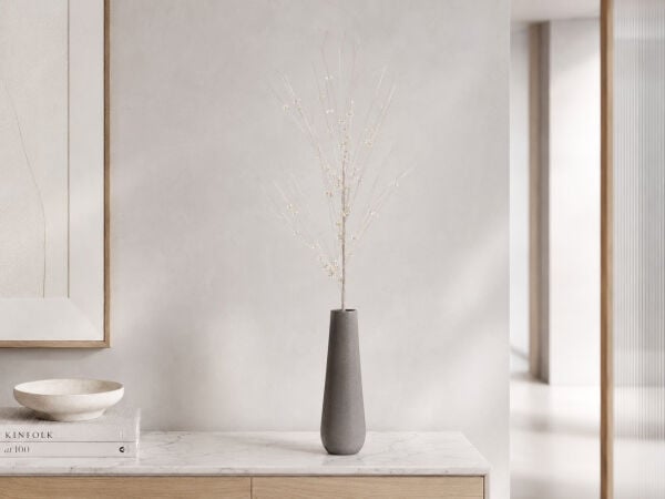 Simli Çiçek Detaylı Dekoratif Dal 80 cm – Beyaz