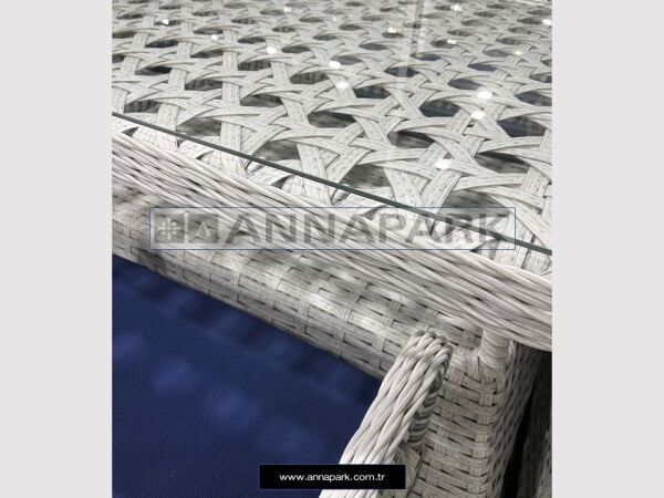 Balkon ve Bahçe Masa Sandalye Takımı Glory Açık Gri Rattan 6 Kişilik
