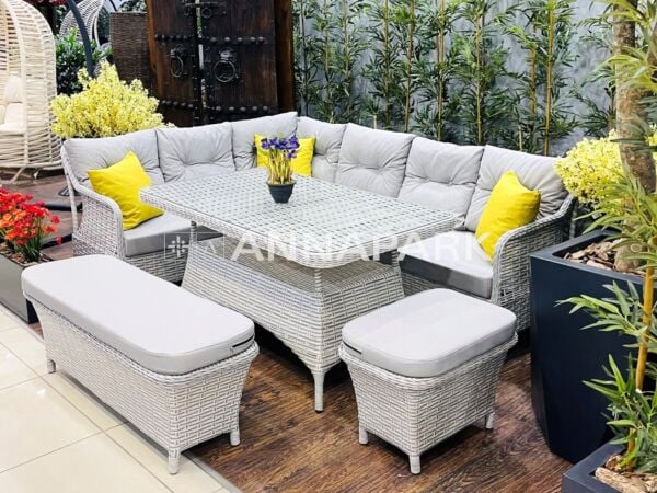 Rattan Masalı Bahçe Köşe Takımı Marbella Açık Gri
