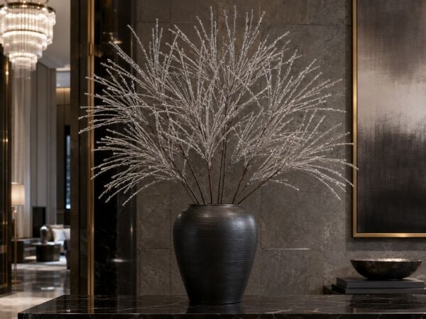 Simli Püsküllü Dekoratif Dal 80 cm – Gümüş