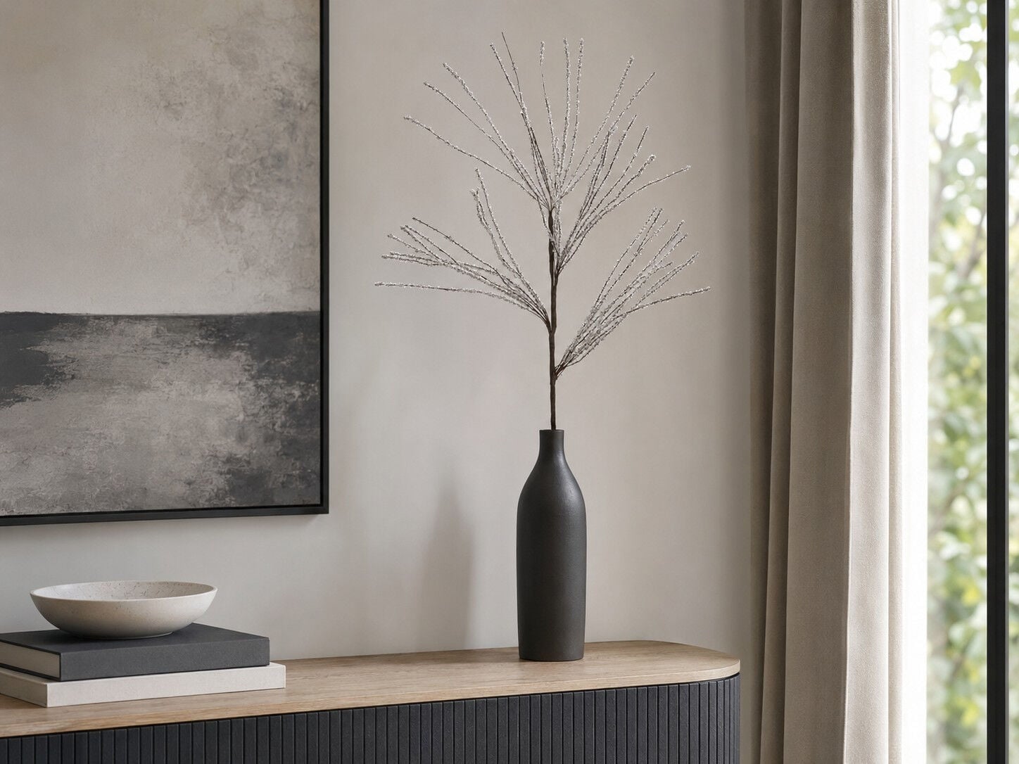 Simli Püsküllü Dekoratif Dal 80 cm – Gümüş