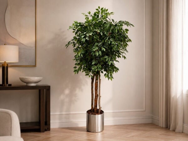 Doğal Gövdeli Yeşil Ficus Yapay Ağacı 190 cm - Metal Saksılı