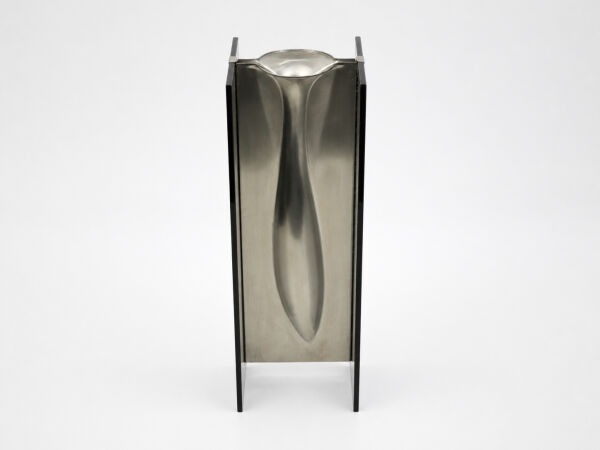 Dekoratif Cam Vazo İnce Uzun Metal Detaylı 32x11 cm
