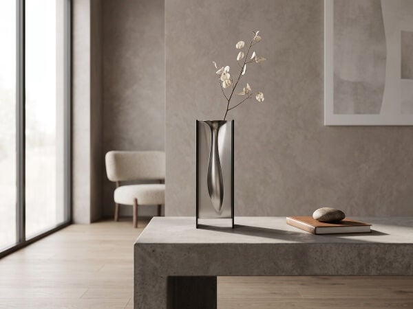 Dekoratif Cam Vazo İnce Uzun Metal Detaylı 32x11 cm