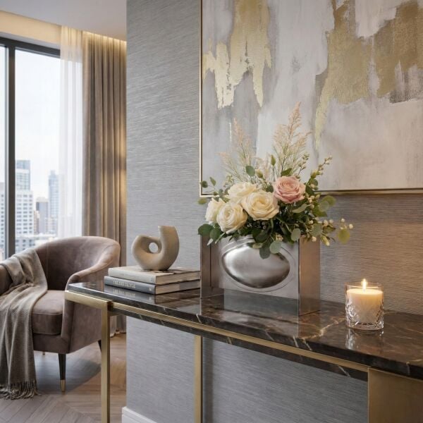 Metal Detaylı Cam Vazo 31x20cm