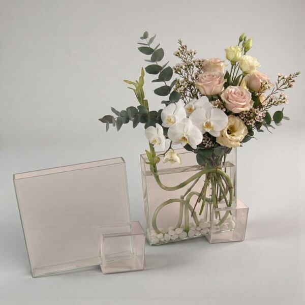 Metal Detaylı Cam Vazo 32x32 cm