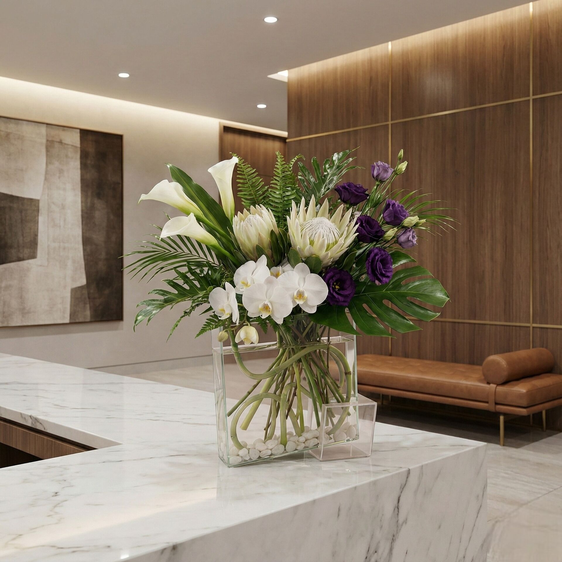 Metal Detaylı Cam Vazo 32x32 cm