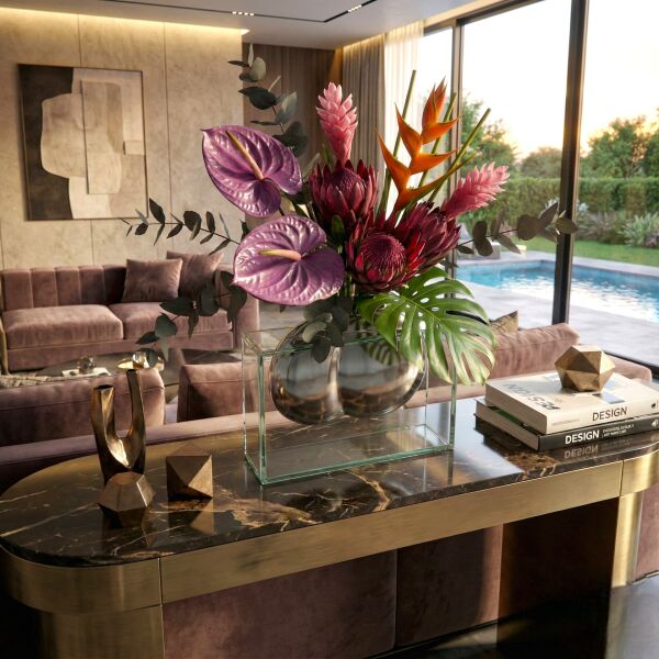 Metal Detaylı Cam Vazo 30x23cm