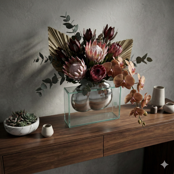 Metal Detaylı Cam Vazo 30x23cm