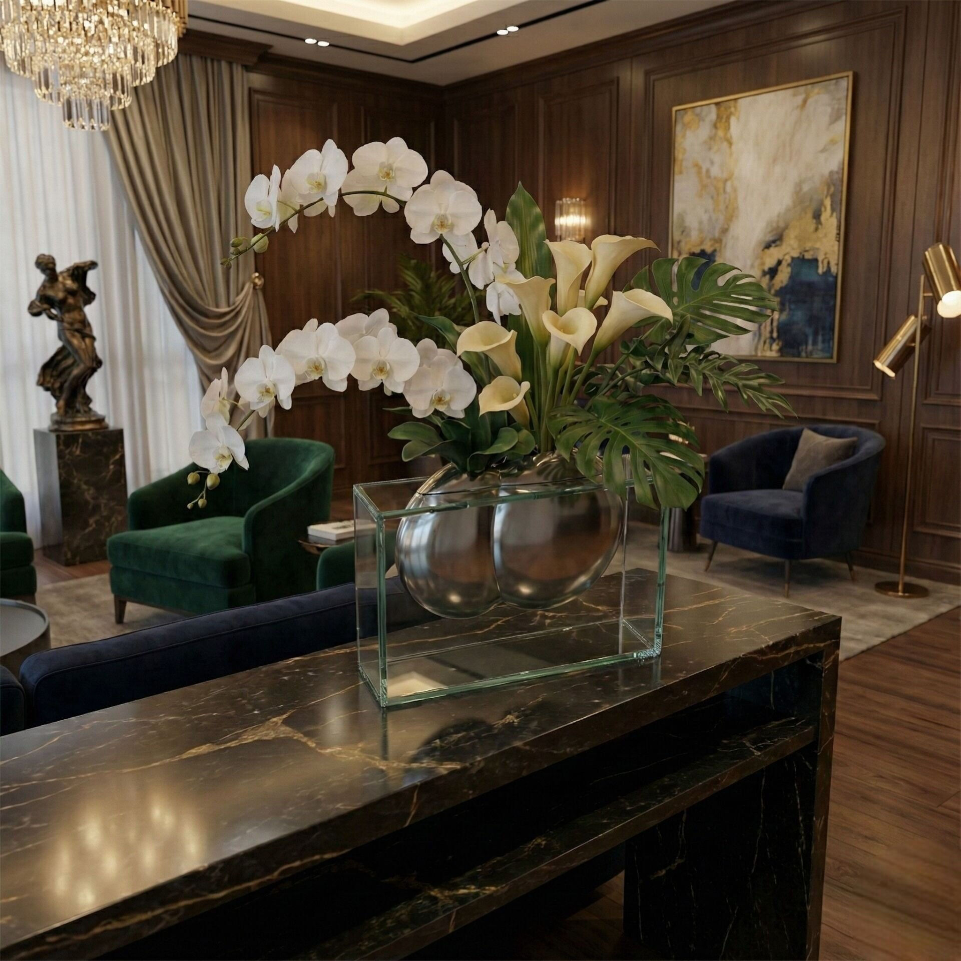 Dekoratif Cam Vazo Metal Detaylı 30x23 cm