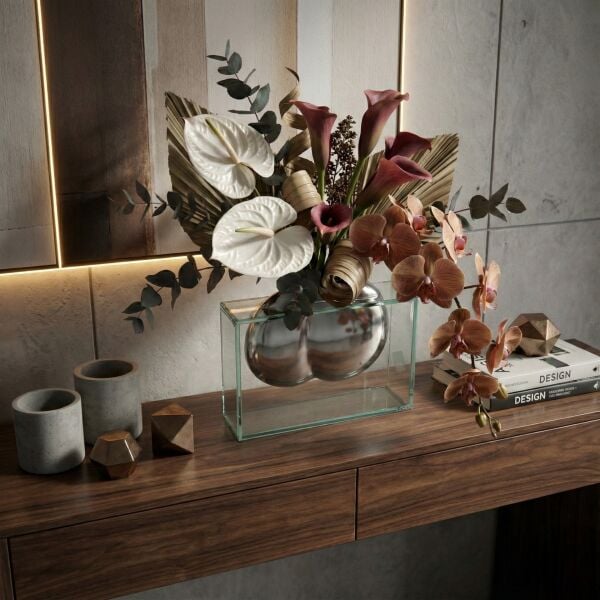 Metal Detaylı Cam Vazo 30x23cm