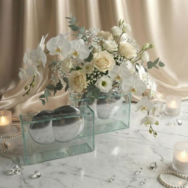 Metal Detaylı Cam Vazo 30x23cm