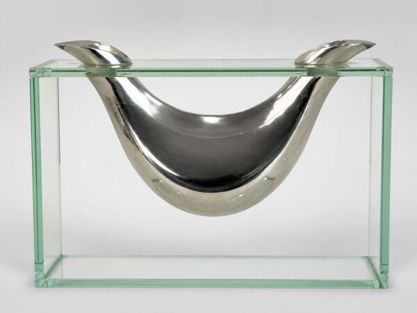 Dekoratif Cam Vazo Büyük Boy Modern Metal Detaylı 30x22 cm
