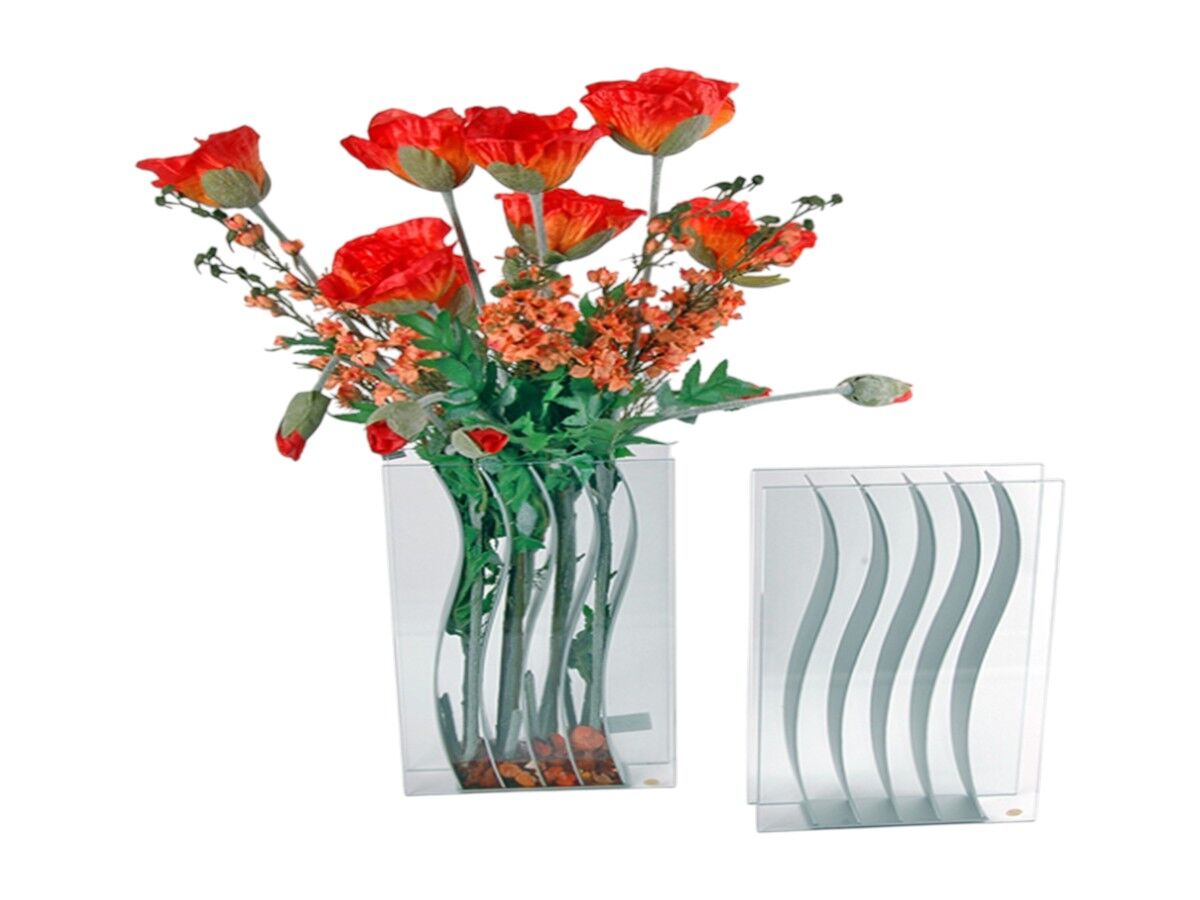 Dekoratif Cam Vazo Şeffaf Dalgalı Metal Detaylı 35x20 cm