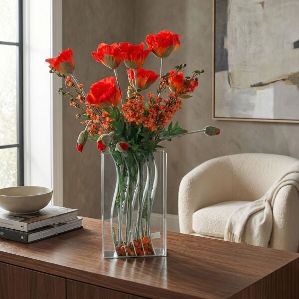 Metal Detaylı Cam Vazo 20x35cm