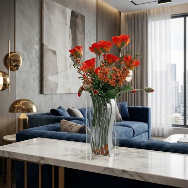 Metal Detaylı Cam Vazo 20x35cm