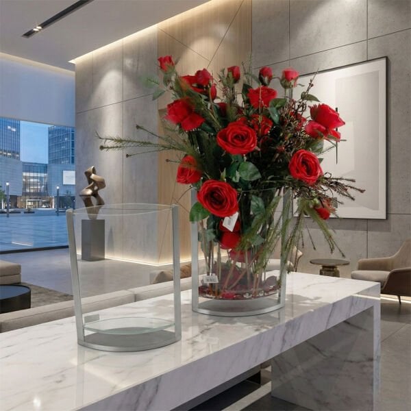 Metal Detaylı XL Cam Vazo 26x35cm