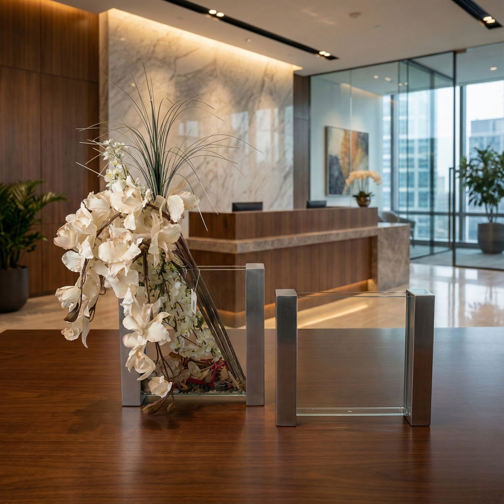 Metal Detaylı Grand Cam Vazo 30x38cm