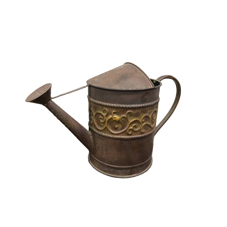 Gül Başlıklı Eskitme Metal Dekoratif Sulama Kabı 42 × 28 cm