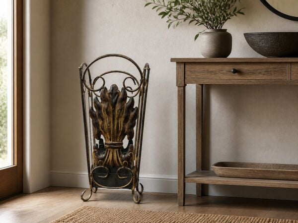 Yapraklı Eskitme Dekoratif Metal Obje 52 cm