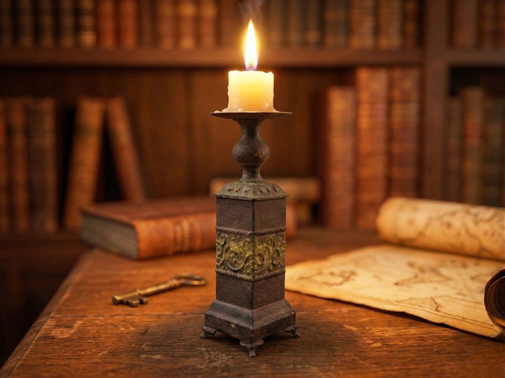 Eskitme El Yapımı Vintage Şamdan ve Mumluk (40 cm)