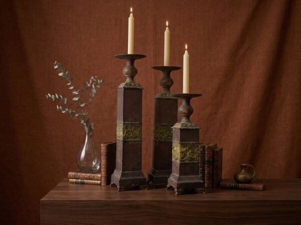 Eskitme El Yapımı Vintage Şamdan ve Mumluk (60 cm)