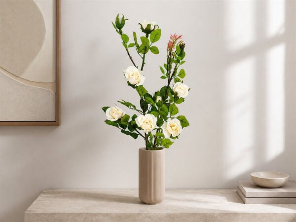 Yapay Gül Dalı Beyaz 80 cm | Uzun Vazo Çiçeği