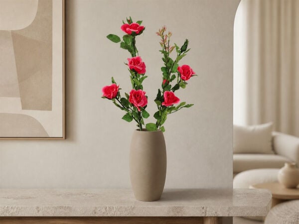 Yapay Gül Dalı Koyu Pembe 80 cm | Uzun Vazo Çiçeği
