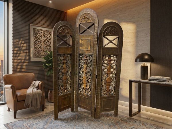 Dekoratif Eskitme Ahşap Katlanır Paravan / Seperatör (180 cm)