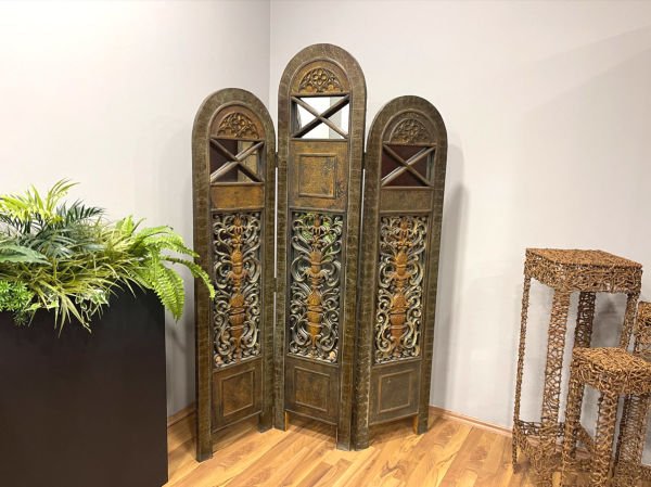 Dekoratif Eskitme Ahşap Katlanır Seperatör Paravan 184cm