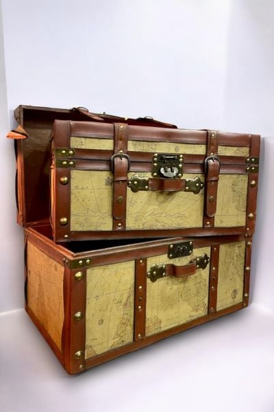 Dekoratif Ahşap Bavul Sandık, Hediye & Çeyiz Sandığı, Organizer 56cm