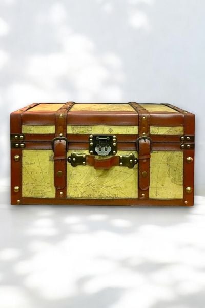 Dekoratif Ahşap Bavul Sandık, Hediye & Çeyiz Sandığı, Organizer 50cm