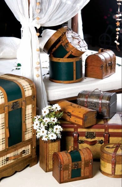 Dekoratif Ahşap Bavul Sandık Louis 37cm