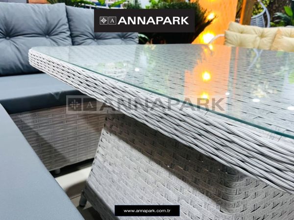 Annapark Astoria Masalı Rattan Köşe Takımı - Açık Gri