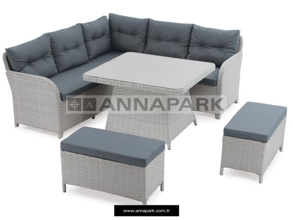 Annapark Astoria Masalı Rattan Köşe Takımı - Açık Gri