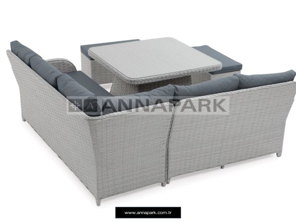 Annapark Astoria Masalı Rattan Köşe Takımı - Açık Gri