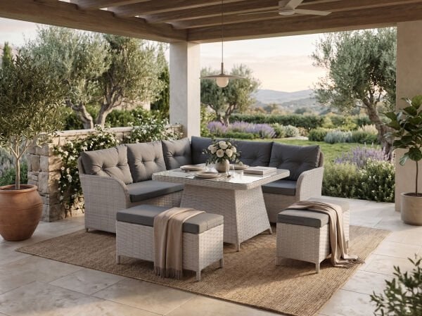 Rattan Masalı Bahçe Köşe Takımı Astoria Açık Gri
