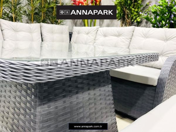 Annapark Waldorf Masalı Rattan Köşe Takımı - Koyu Gri