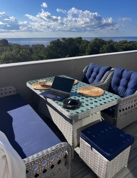 Rattan Masalı Bahçe Oturma Grubu Marina Beyaz / Mavi