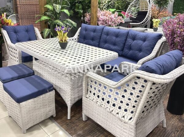 Marina Masalı Bahçe Oturma Grubu – Beyaz / Mavi