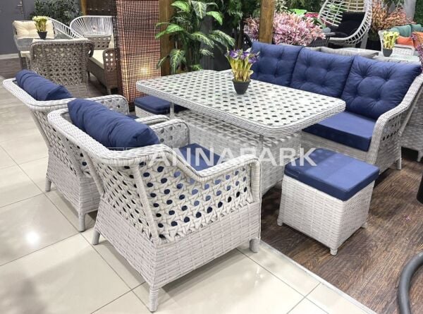 Rattan Masalı Bahçe Oturma Grubu Marina Beyaz / Mavi