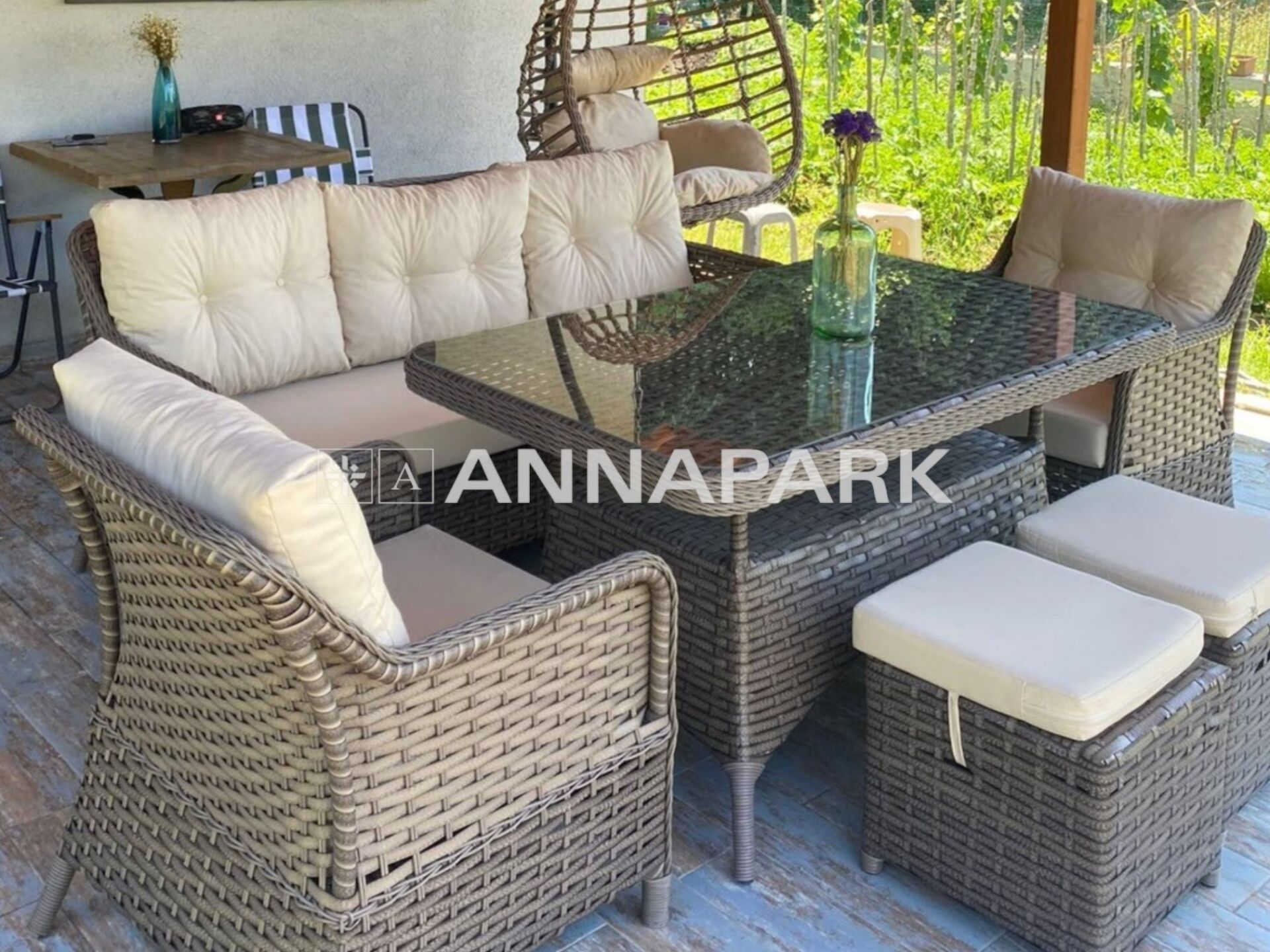 Annapark Florida Rattan Oturma Takımı - Kahve / Krem