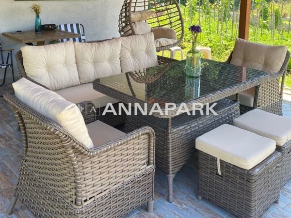 Annapark Florida Rattan Oturma Takımı - Kahve / Krem