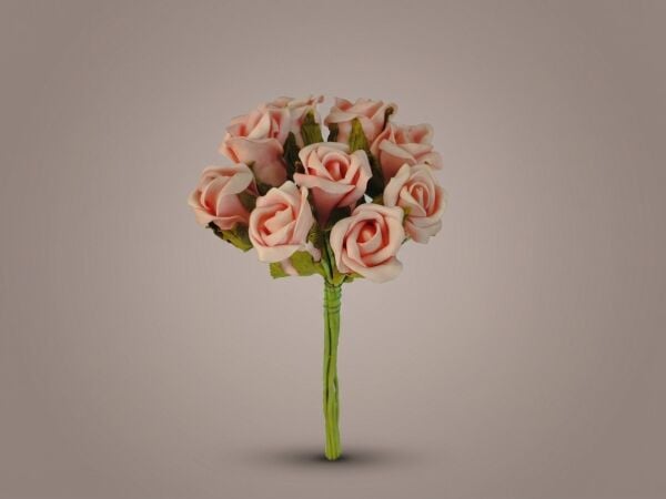 Nikah Şekeri, Davetiye ve Hediyelik Süsleme Çiçeği – Pembe Mini Yapay Gül Demeti (12 cm) - LW22389