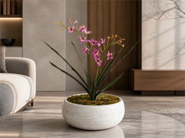 Yapay Orkide Aranjmanı 90 cm – Büyük Fiber Saksılı Mor